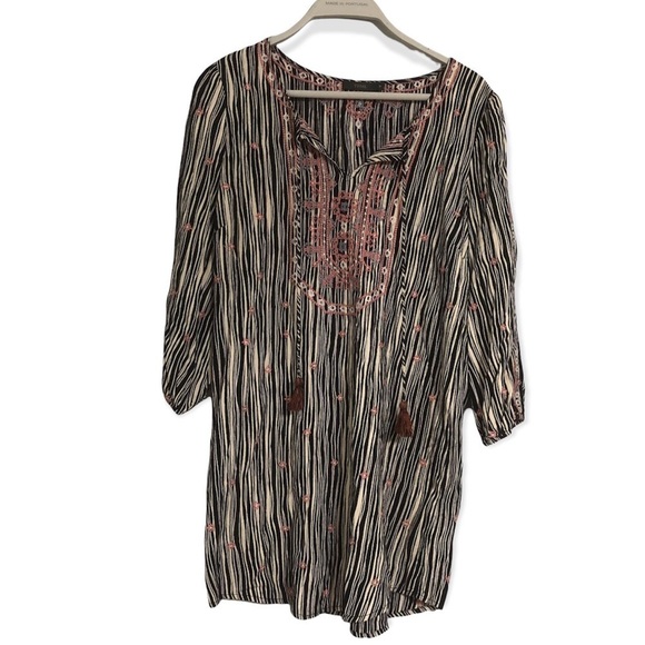 THML embroidered black and cream blouse medium boho tassel - Picture 1 of 11
